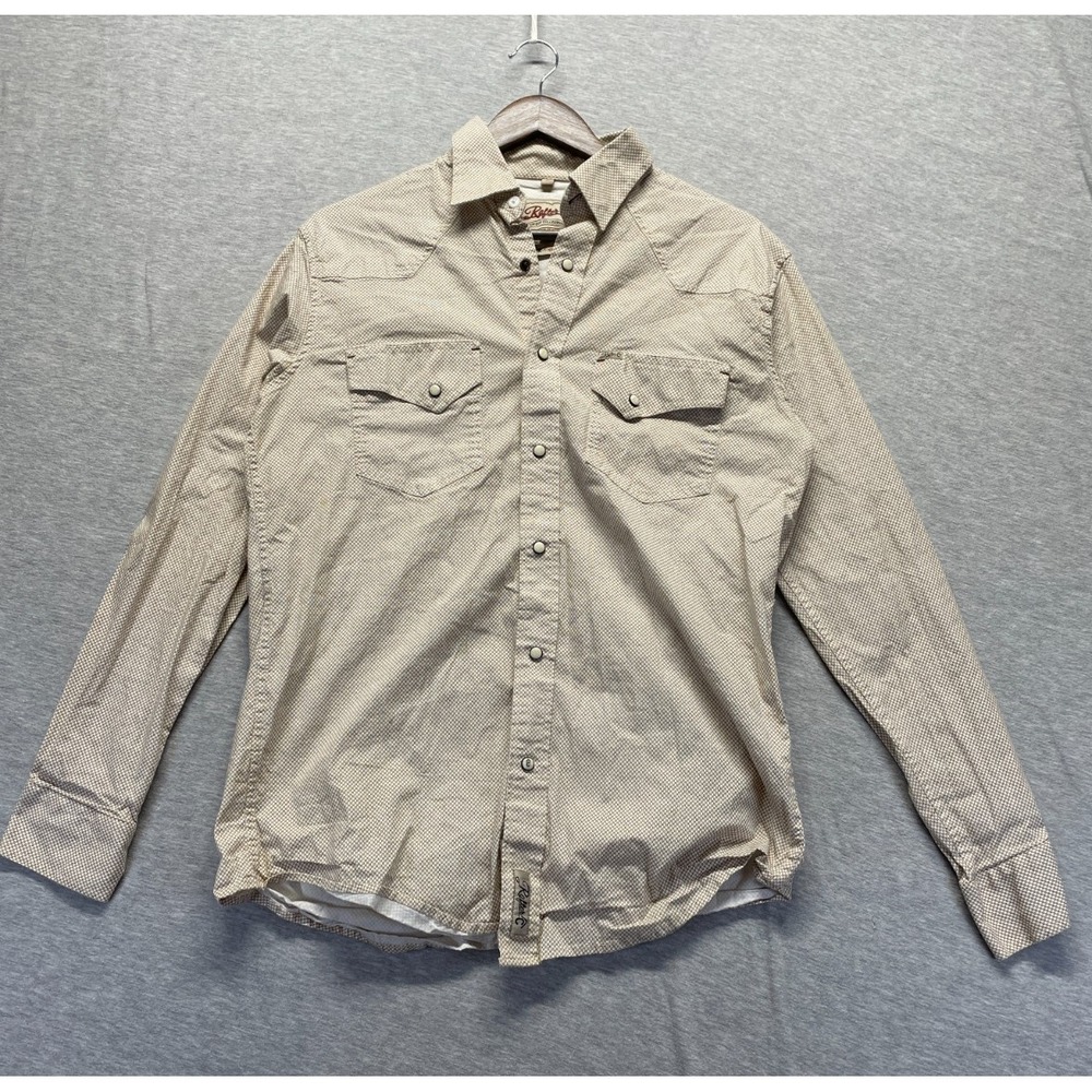 Rafter C Pro Flex 45 Performance Western Shirt Mens M Beige Geometric Pearl Snap